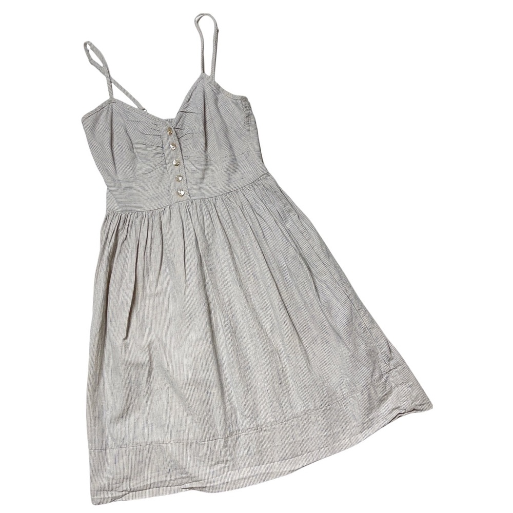 Roberta Oaks Joe Dress gray seersucker striped sleeveless mini dress pockets